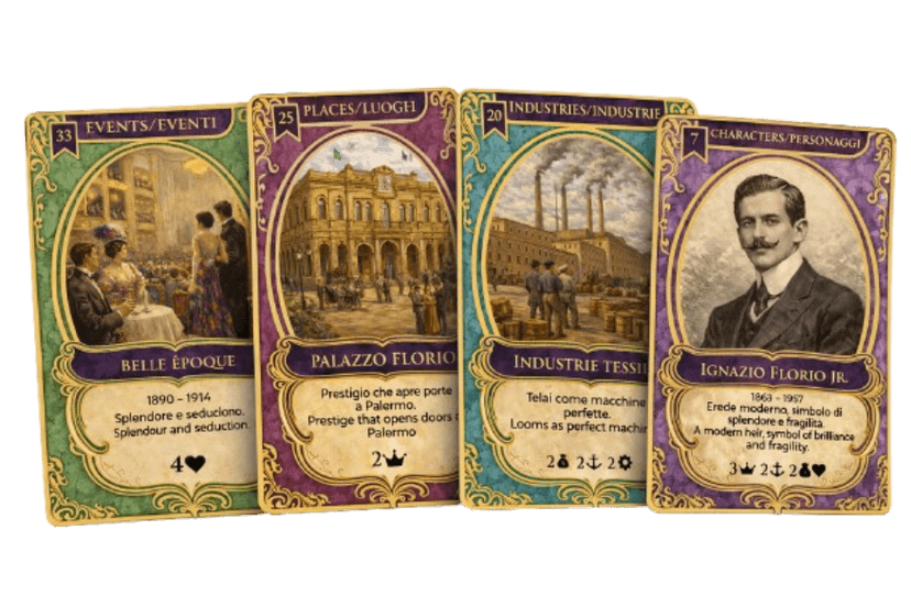 Four sample cards from Dinastia di Sicilia